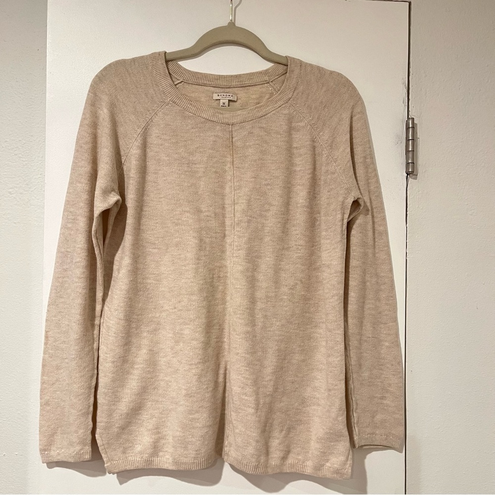 Sonoma Life + Style Beige Long-Sleeve Crewneck Sweater Size M